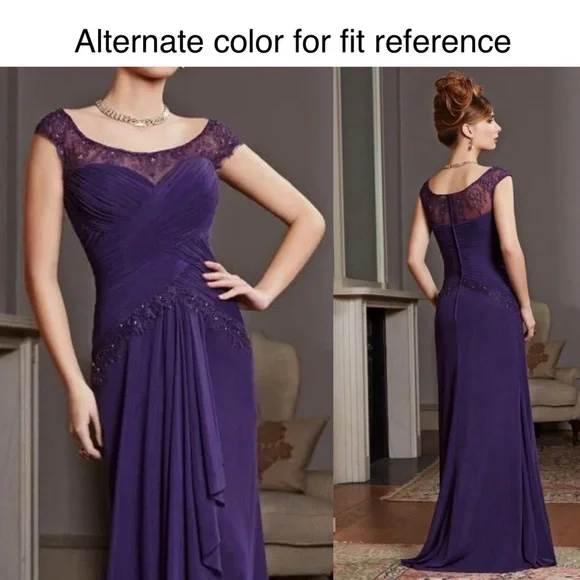 VM COLLECTION ILLUSION CAP SLEEVE RUCHED BUST BEADED FORMAL EVENING GOWN - Picture 16 of 16